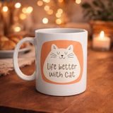 Buğz Life Better With Cat – Sevimli Kedi Tasarımlı Porselen Kupa Model 65 Kahve & Çay Kupası Hediye