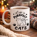 Buğz Life Is Purrfect With Cats – Kedi Desenli Porselen Kupa Model 62 Sevimli Kedi Figürlü Kahve Kup