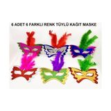 Buğz Tüylü Kağıt Parti Venedik Balo After Maskesi 6 Adet
