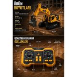 Buharlı Işıklı Sesli Metal Alaşım Excavator Uzaktan Kumandalı Rc İş Makinesi Sarı