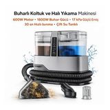 Buharlı Koltuk ve Halı Yıkama Makinesi 600W Motor, 1800W Buhar Gücü, 17 kPa Güçlü Emiş, 30 sn Hızlı Isınma, Çift Su Tanklı