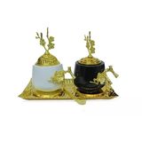 Buhurdanlık Set Seramik (4 Parça) Altın Dekorlu