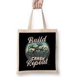 Build Crash Repeat Funny Drone Pilot Flying Pun Bez Çanta Uzun Saplı - Açık Bej - 40 X 40