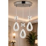 Buiva Beverly Sarkıt Led Avize Kristal Detaylı Üçlü Salon Oturma Yatak Odası Mutfak Avizesi Gün Işığı Power Ledli Avize Gümüş