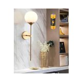 Buiva Modern Pilli Duvar Aplik Eskitme Gold Sarı Beyaz Glop Camlı Pilli Aplik