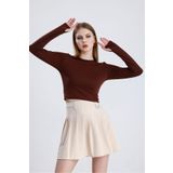 Bukamiss Kadın Crop Kahverengi Parmak Detaylı Bluz