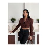 Bukamiss Kadın Kruvaze Crop Blazer Ceket Kahverengi
