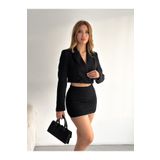 Bukamiss Kadın Kruvaze Crop Blazer Ceket Siyah