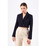 Bukamiss Kadın Lacivert Kruvaze Crop Blazer Ceket