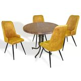 Buket - Çırağan Mutfak Masa Takımı - Yuvarlak 90Cm Çap (Werzalit, Wermodin Ve Allzalit Tabla) - Antik Dark-Sarı