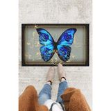 Buket Home Mavi Kelebek Kapı Önü Paspası Dekoratif Kapı Paspası Dış Mekân Paspas Ev Içi Paspası 45X70CM - Renkli - 30 x 60 cm