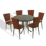 Buket Mega - Kapitoneli Masa Takımı - 107Cm Çap (Werzalit, Wermodin Ve Allzalit Tabla) - (Palazzo-Kahve)