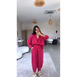 Buket Teke Fuşya Baggy Pantolon Gömlek Tensel Takım