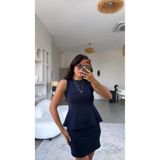 Buket Teke Lacivert Modal Volanlı Bluz Mini Etek Takım