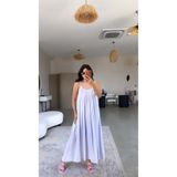 Buket Teke Lila Askılı Romantik Pamuk Uzun Elbise