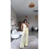 Buket Teke Limon Sarı Gümüş Aksesuarlı Pantolon Bluz Takım