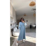Buket Teke Mavi Yıkamalı Tensel Kumaş Oversize Salaş Elbise
