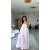 Buket Teke Pembe Askılı Romantik Pamuk Uzun Elbise