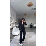 Buket Teke Siyah Selanik Triko ZR model Hırka Pantolon Takım