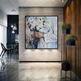 Buket Yağlı Boya Dokulu Tablo 80X80 Siyah Çerçeveli