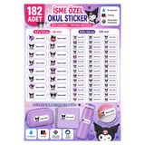 Buki'nin Atölyesi İsme Özel Okul Etiketi Kalem Defter Etiketi Sticker Kız Erkek Çocuk KUROMI Temalı Isim Etiketi