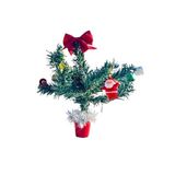 BUKIRO Mini Yılbaşı Ağacı, LED Işıklı, Kırmızı Saksılı, Yeşil ve Kırmızı, 25 cm, Plastik Yapay Çam, Noel Baba Süslemeli, Masa Üstü Dekoratif