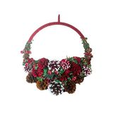 BUKIRO Yılbaşı Kapı Çelenk Yılbaşı Duvar Süsleri Kozalak El Yapımı Yılbaşı Doğal Kapı Süsü 33x 33 Cm (Kırmızı)