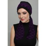BUKLET BANDANA BAĞLAMALI SİYAH MOR HAZIR TÜRBAN TESETTÜR BONE