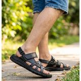Bukond Erkek Hakiki Deri Sandalet Yumuşak Puf Yazlık Ortopedik Sandalet - Siyah