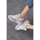 Bukond Kadın Ortopedik Tabanlı File Detaylı Sneaker Spor Ayakkabı - Yeşil - Pudra
