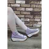 Bukond Yarım Bilek Yüksek Taban Kot Keten Bağcıklı Günlük Rahat Bez Ayakkabı Sneaker - Lila
