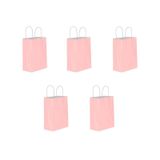 Büküm Saplı Kraft Kağıt Çanta Karton Hediyelik Poşet Torba Pembe 5'li 18 x 24 CM