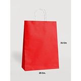 Büküm Saplı Kraft Kağıt Çanta Poşet Torba - Kırmızı - 25 Adetlik Paket