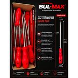 Bul-Max Bulmax Marka Uzun Boy Ergonomik Kırmızı Saplı Düz Tornavida - 250MM UÇ UZUNLUĞU TOPLAM UZUNLUK 350MM