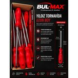 Bul-Max Bulmax Yıldız Uçlu Uzun Boy Ergonomik Saplı Tornavida - Kırmızı - UÇ KISMI 250MM TAM BOY 350MM UÇ SAPI 5.5MM