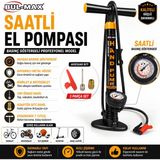 Bul-Max Saatli El Pompası Basınç Göstergeli Bisiklet Motosiklet Top Şişirme Pompası Adaptör Setli