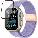 BuLand Store Apple Watch 10 46MM Ultraprotect Pmma Pet Saat Ekran Koruyucu + Yumuşak Dokuluörgü Tasarımlı Hasır Kordon - Lila