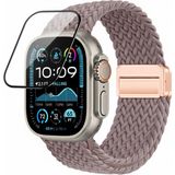 BuLand Store Apple Watch 7 41MM Ultraprotect Pmma Pet Saat Ekran Koruyucu + Yumuşak Dokuluörgü Tasarımlı Hasır Kordon - Mor