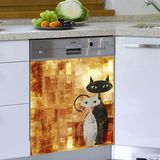 Bulaşık Makinesi Sticker Kaplama Beyaz Eşya Kaplama Siyah Beyaz Kediler