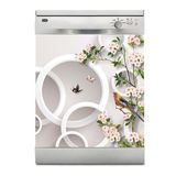 Bulaşık Makinesi Sticker Kaplama Beyaz Eşya Kaplama Yuvarlak Kuş Çiçek