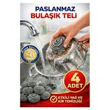 Bulaşık Teli Ovma Teli 4 Adet Pratik Ekonomik Toptel Sürtme Teli Lavabo Mutfak Banyo Temizlik Teli Sert Yüzey İçin