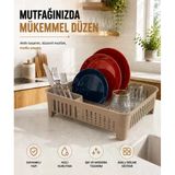 Bulaşıklık Tezgah Üstü Tabak Bardak Kurutmalık Plastik Bulaşık Sepeti 33X41 Cm Bej S-10567