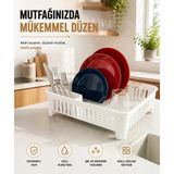 Bulaşıklık Tezgah Üstü Tabak Bardak Kurutmalık Plastik Bulaşık Sepeti 33X41 Cm Beyaz S-10567