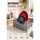 Bulaşıklık Tezgah Üstü Tabak Bardak Kurutmalık Plastik Bulaşık Sepeti 33X41 Cm Gri S-10567