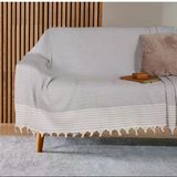 Buldan İşi Kaymaz Pamuklu Koltuk Örtüsü 170x210 Cm Koltuk Şalı Çekyat Kanepe Örtüsü (Açık Gri)