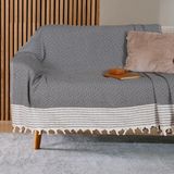 Buldan İşi Kaymaz Pamuklu Koltuk Örtüsü 170x210 Cm Koltuk Şalı Çekyat Kanepe Örtüsü (Antrasit)
