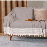 Buldan İşi Kaymaz Pamuklu Koltuk Örtüsü 170X210 Cm Koltuk Şalı Çekyat Kanepe Örtüsü - Kahve