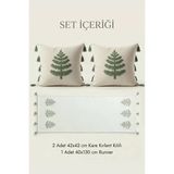 Buldan Natura Ağaç Nakışlı Püsküllü 3’Lü Set – 2 Adet 42×42 Cm Kırlent Kılıfı + 40×130 Cm Runner