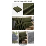 Buldan Natura Herringbone Haki Yeşili Balıksırtı Dokuma Saçaklı Koltuk Örtüsü 180×310 Cm