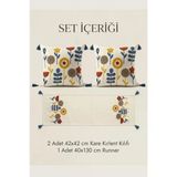 Buldan Natura Yıldız Çiçek Desenli Punch Nakışlı 2 Adet 42×42 Cm Kırlent Kılıfı + 40×130 Cm Runner 3’Lü Set